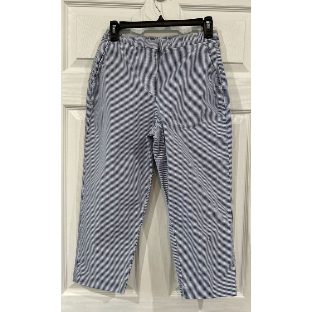 Lands' End Stretch Cropped Capri Pants Women's 4P Petite Blue Pinstripe Fit 3